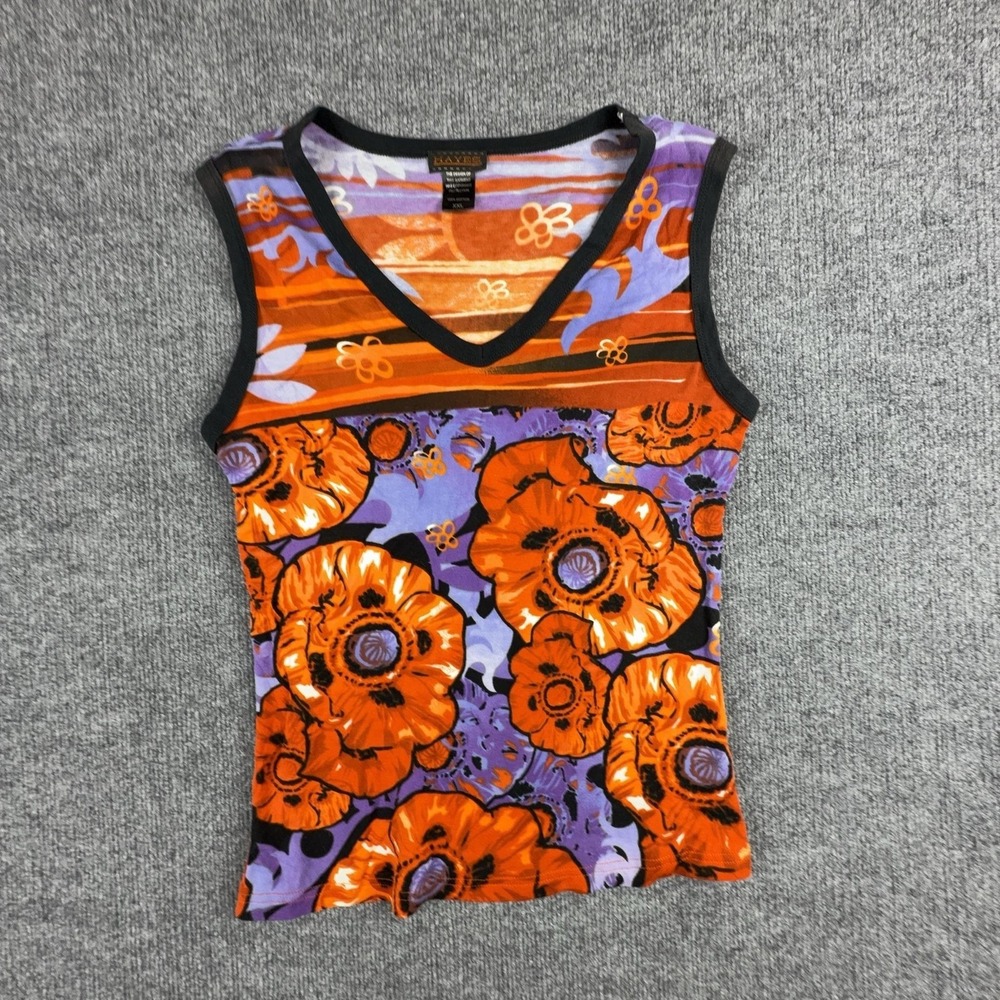Hayes Tank Top Womens XXL Orange Purple Floral Graphic V Neck Sleeveless Cotton